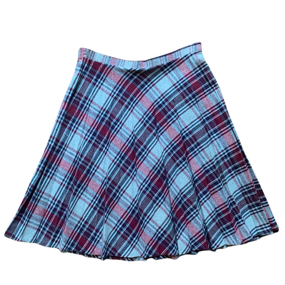 Vintage 80s 90s plaid grey, navy and burgundy skirt
